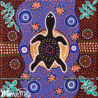 TURTLE WITH LEAVES Framed Canvas Print by Mirree Contemporary Aboriginal Art